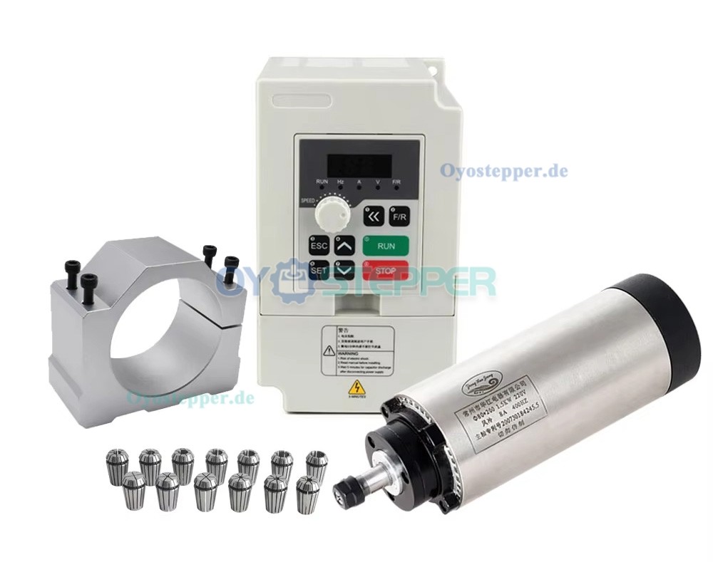 Luftgek&uuml;hltes CNC HF-Spindelset 1,5kW ER11 24000U/min mit VFD Frequenzumrichter